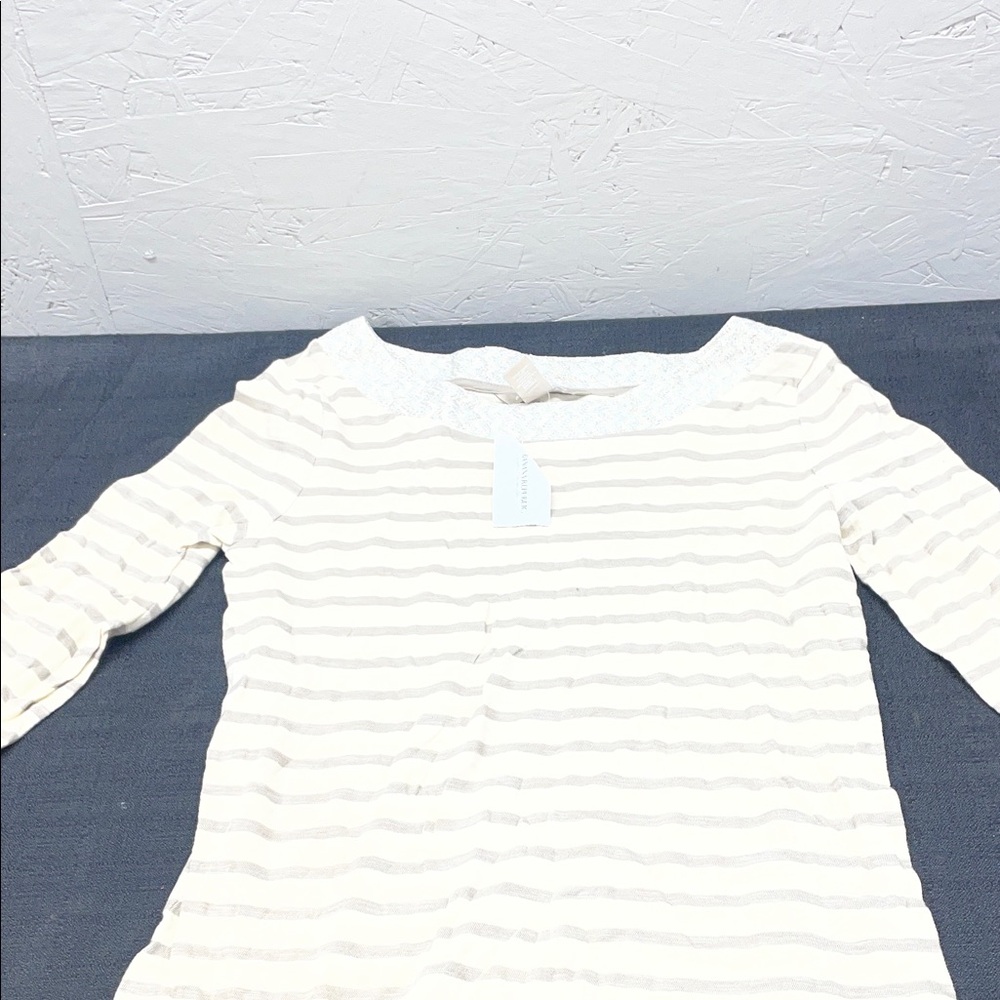 Banana Republic Striped Long Sleeve Boatneck Top in Cream and Light Gray